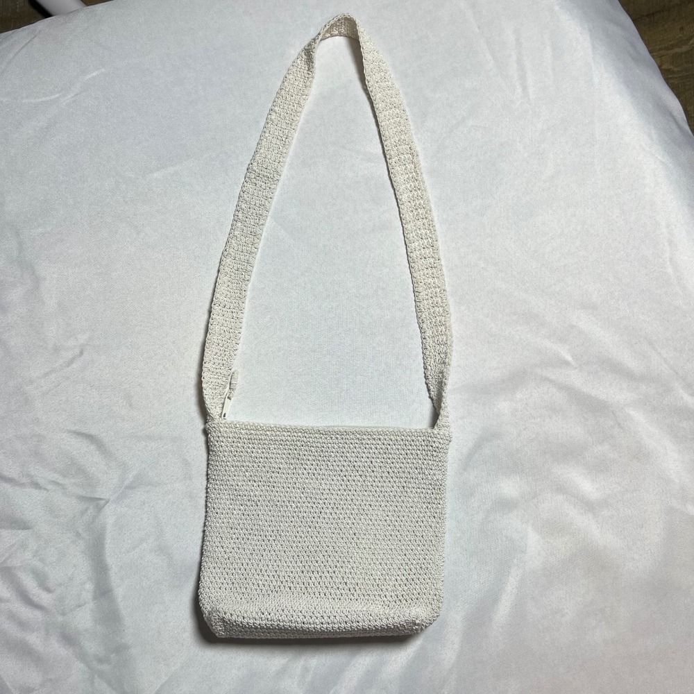 Carlo D'Santi Cream Crochet Crossbody‎ Bag Knit Summer Purse with Mini Pouch